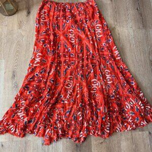 Free People Red Floral Cyprus‎ Ruffle Maxi Dress Size L